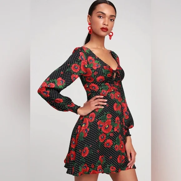 Free People Morning Light Black Print Long Sleeve Mini Dress - Picture 4 of 11